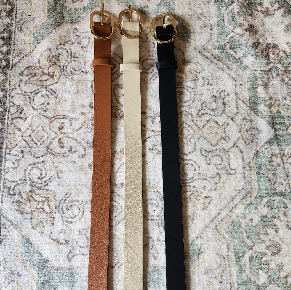 Amazon Black Tan And Cream Leather Belts With Metal Buckles